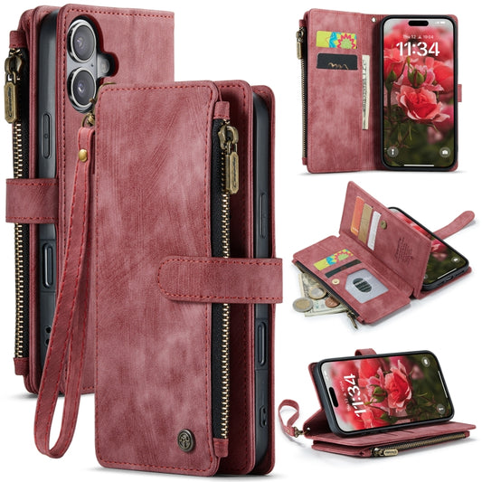 For iPhone 16 CaseMe C30 Card Slots Zipper Wallet Leather Phone Case(Red) - iPhone 16 Cases by CaseMe | Online Shopping UK | buy2fix