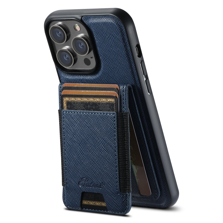 For iPhone 16 Pro Max Suteni H17 Cross Grain Leather MagSafe Detachable Wallet Phone Case(Blue) - iPhone 16 Pro Max Cases by Suteni | Online Shopping UK | buy2fix