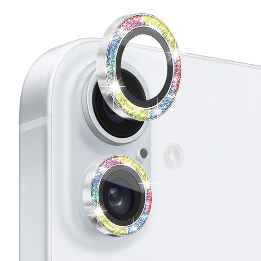 For iPhone 16 / 16 Plus NORTHJO Glitter Camera Lens Protector Tempered Glass Metal Ring Film(Colorful) - iPhone 16 Tempered Glass by NORTHJO | Online Shopping UK | buy2fix