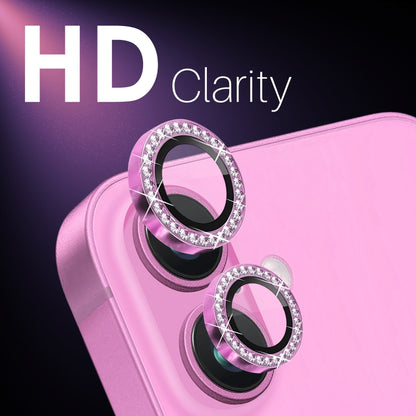 For iPhone 16 / 16 Plus NORTHJO Rhinestone Camera Lens Protector Tempered Glass Metal Ring Film(Rose) - iPhone 16 Tempered Glass by NORTHJO | Online Shopping UK | buy2fix