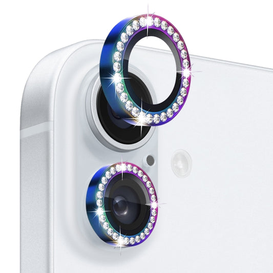 For iPhone 16 / 16 Plus NORTHJO Rhinestone Camera Lens Protector Tempered Glass Metal Ring Film(Colorful) - iPhone 16 Tempered Glass by NORTHJO | Online Shopping UK | buy2fix