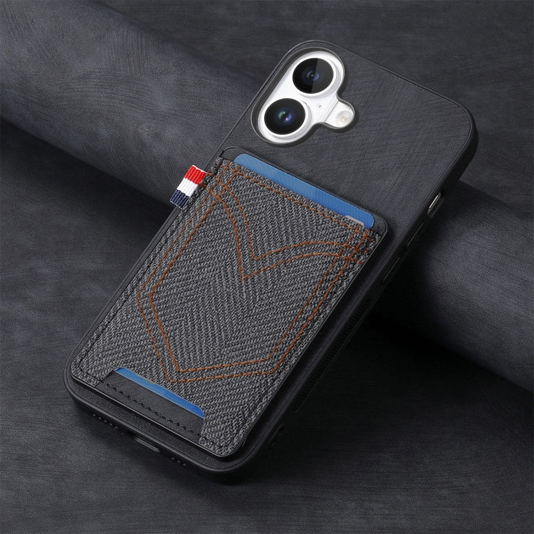 For iPhone 16 Denim Texture Leather Skin Phone Case with Card Slot(Black) - iPhone 16 Cases by buy2fix | Online Shopping UK | buy2fix