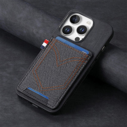 For iPhone 16 Pro Denim Texture Leather Skin Phone Case with Card Slot(Black) - iPhone 16 Pro Cases by buy2fix | Online Shopping UK | buy2fix