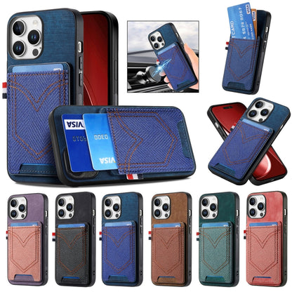 For iPhone 16 Pro Denim Texture Leather Skin Phone Case with Card Slot(Purple) - iPhone 16 Pro Cases by buy2fix | Online Shopping UK | buy2fix