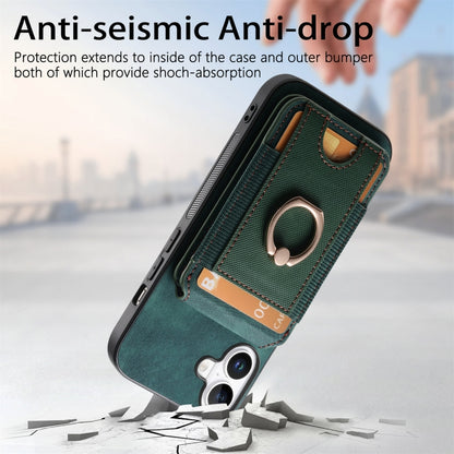 For iPhone 16 Retro Splitable Magnetic Stand Card Bag Leather Phone Case(Green) - iPhone 16 Cases by buy2fix | Online Shopping UK | buy2fix