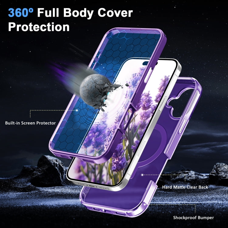 For iPhone 16 Frosted Skin Feel MagSafe Holder 360 Full Body Phone Case(Purple) - iPhone 16 Cases by buy2fix | Online Shopping UK | buy2fix