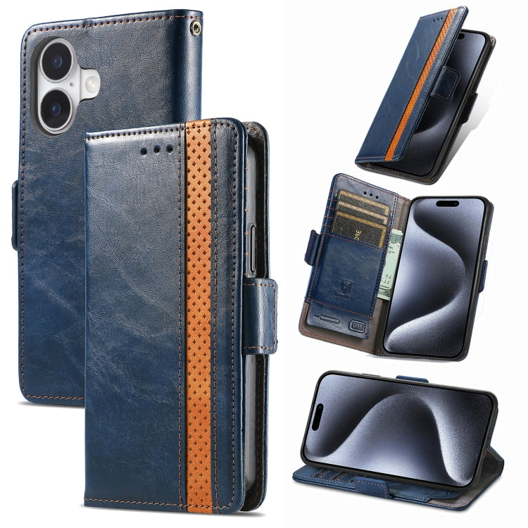 For iPhone 16 Plus CaseNeo Splicing Dual Magnetic Buckle Leather Phone Case(Blue) - iPhone 16 Plus Cases by buy2fix | Online Shopping UK | buy2fix