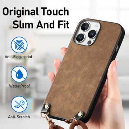 For iPhone 16 Pro Vintage Leather PC Back Cover Phone Case with Crossbody Strap(Brown) - iPhone 16 Pro Cases by buy2fix | Online Shopping UK | buy2fix