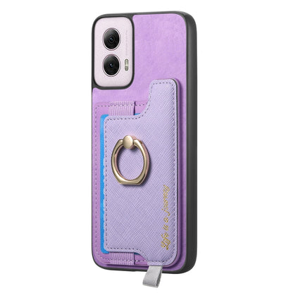 For Motorola Moto G Power 2024 5G Retro Magsafe Cross Leather Ring Holder Card Bag Phone Case(Purple) - Motorola Cases by buy2fix | Online Shopping UK | buy2fix