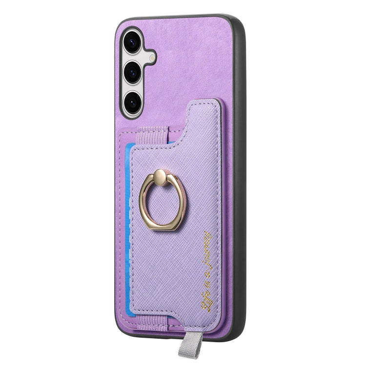 For Samsung Galaxy S25 Ultra 5G Retro Cross Leather Ring Horizontal Insert Card Bag MagSafe Phone Case(Purple) - Galaxy S25 Ultra 5G Cases by buy2fix | Online Shopping UK | buy2fix