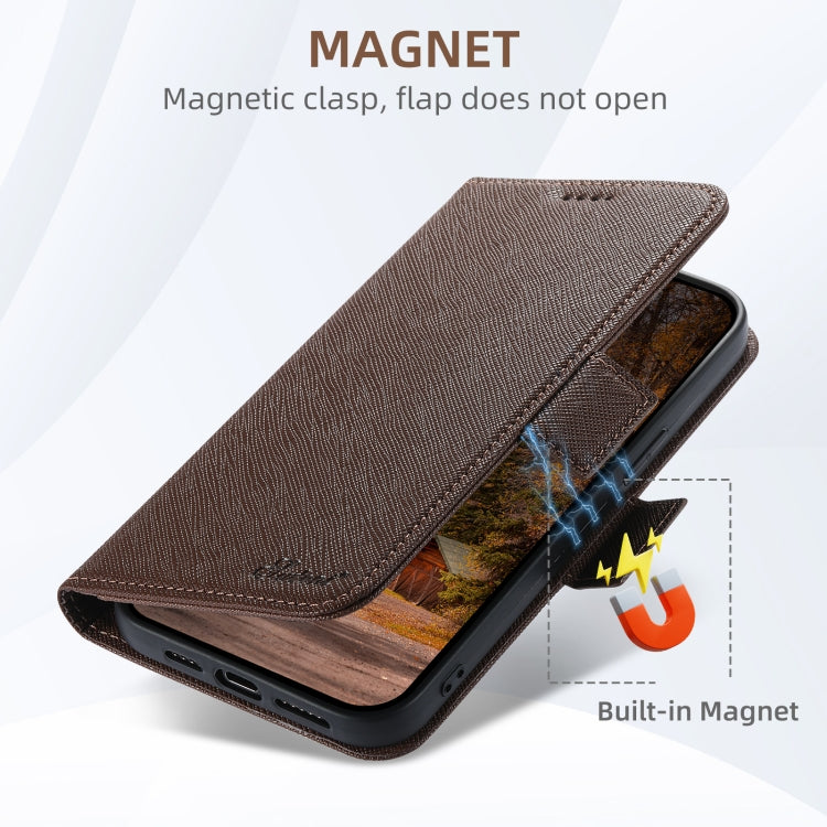 For iPhone 16 Pro Max Suteni J08 Multifunctional Cross Texture MagSafe Leather Phone Case(Brown) - iPhone 16 Pro Max Cases by Suteni | Online Shopping UK | buy2fix