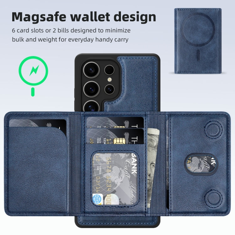 For Samsung Galaxy S25+ 5G Shield Multi-functional MagSafe Card Bag Phone Case(Blue) - Galaxy S25+ 5G Cases by buy2fix | Online Shopping UK | buy2fix