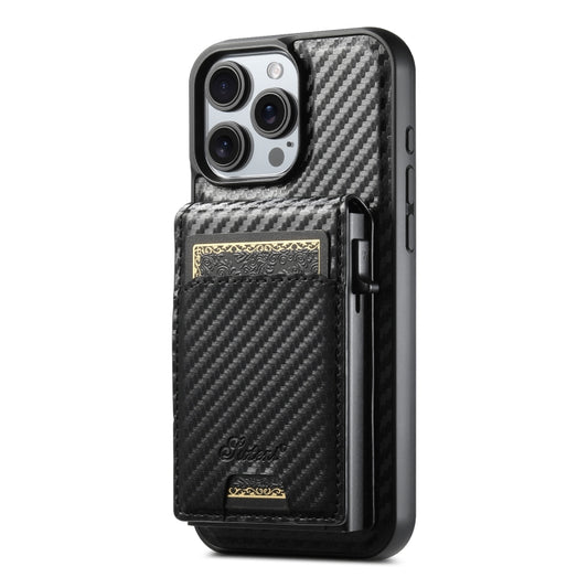 For iPhone 14 Pro Max Suteni H19 Carbon Fiber Grain 2-in-1 MagSafe Removable Card Box Back Phone Case(Black) - iPhone 14 Pro Max Cases by Suteni | Online Shopping UK | buy2fix