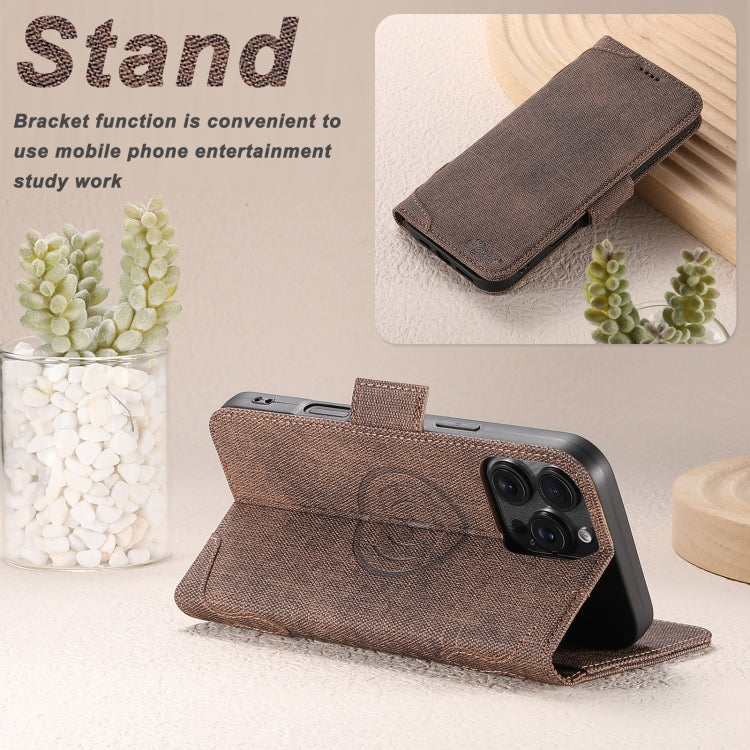 For iPhone 16 Pro Max Suteni J07 Multi-functional Horizontal MagSafe Denim Leather Phone Case(Brown) - iPhone 16 Pro Max Cases by Suteni | Online Shopping UK | buy2fix