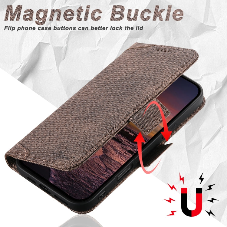 For iPhone 16 Suteni J07 Multi-functional Horizontal MagSafe Denim Leather Phone Case(Brown) - iPhone 16 Cases by Suteni | Online Shopping UK | buy2fix