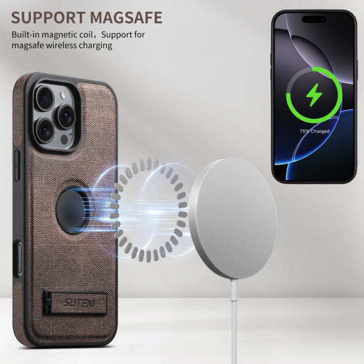 For iPhone 16 Pro Max Suteni G2 Holder Denim Leather Back MagSafe Phone Case(Brown) - iPhone 16 Pro Max Cases by Suteni | Online Shopping UK | buy2fix