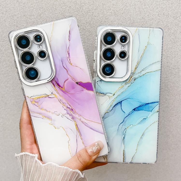 For Samsung Galaxy S25+ 5G Electroplated Marble Texture Phone Case(Blue M11) - Galaxy S25+ 5G Cases by buy2fix | Online Shopping UK | buy2fix