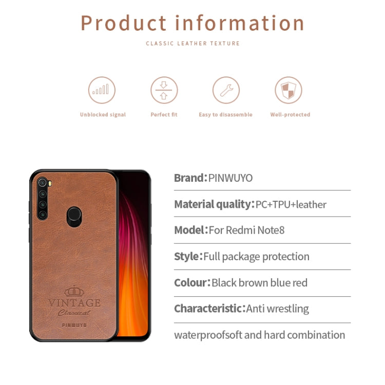 For Xiaomi RedMi Note 8 PINWUYO Pin Rui Series Classical Leather, PC + TPU + PU Leather Waterproof And Anti-fall All-inclusive Protective Shell(Brown) - Xiaomi Cases by PINWUYO | Online Shopping UK | buy2fix