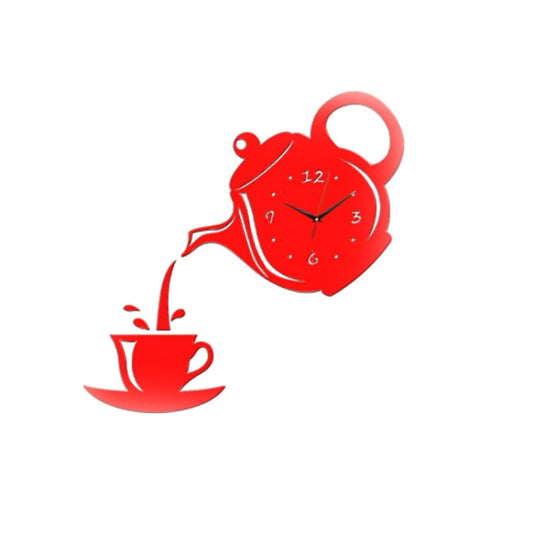 Creative DIY Acrylic Coffee Cup Teapot 3D Wall Clock Decorative Kitchen Wall Clocks Living Room Dining Room Home Decor Clock(Red) - Wall Clock by buy2fix | Online Shopping UK | buy2fix