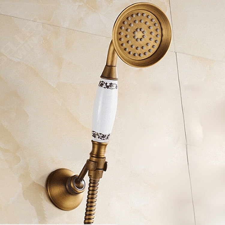 Antique Brass Wall Mounted Bathroom Tub Faucet Dual Ceramics Handles Telephone Style Hand Shower, Specification:Telephone Shower + Fixed Seat - Shower Head by buy2fix | Online Shopping UK | buy2fix