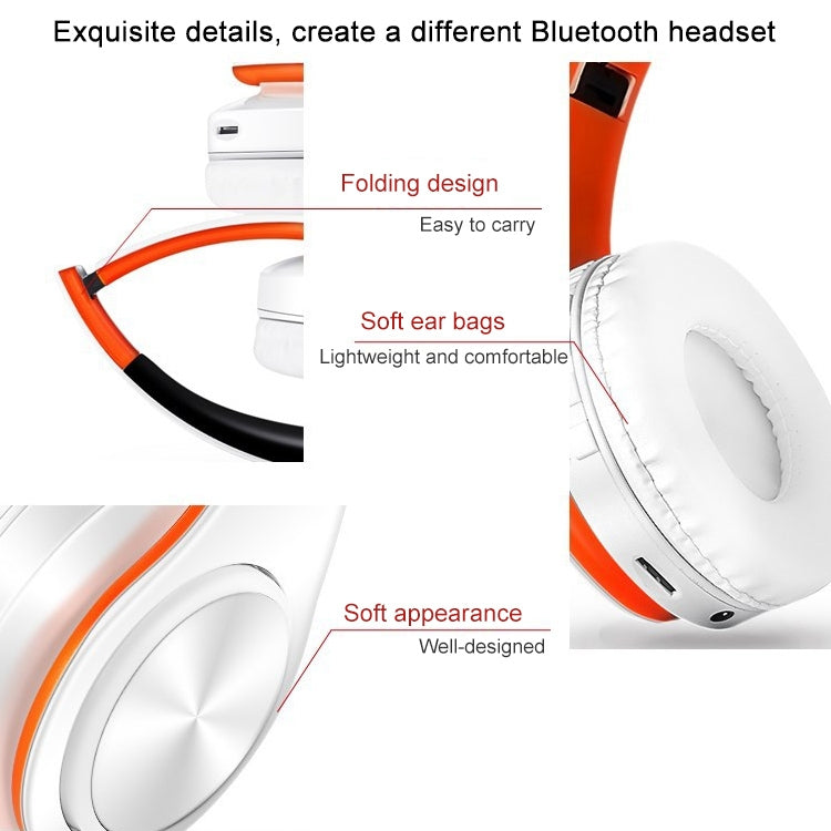 LPT660 Foldable Stereo Bluetooth Headset MP3 Player, Support 32GB TF Card & 3.5mm AUX(Black Orange) - Headset & Headphone by buy2fix | Online Shopping UK | buy2fix