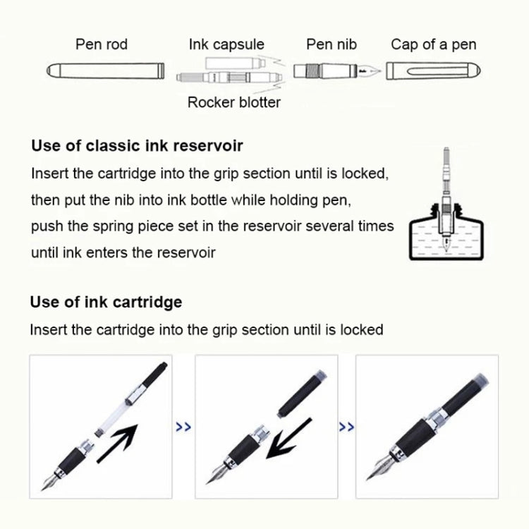 X750 Stationery Stainless Steel Fountain Pen Medium Nib Ink Pens School Oiifice Gift, Nib Size:0.5mm(Black) - Fountain Pens by buy2fix | Online Shopping UK | buy2fix