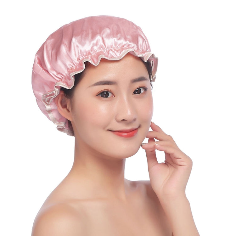 Lovely Thick Women Satin Colorful Double Waterproof Hair Cover Bathing Cap(Pink) - Bath Supplies by buy2fix | Online Shopping UK | buy2fix