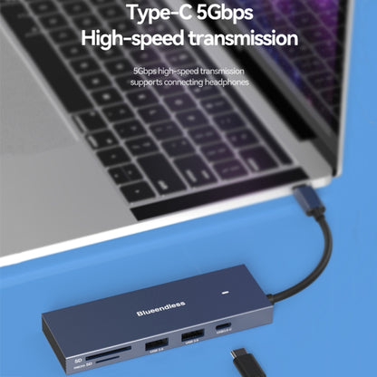 Blueendless 4K60Hz + Data Port Type-C Docking Station USB3.0 Splitter, Spec: 7-in-1 Card Reading Blue - USB HUB by Blueendless | Online Shopping UK | buy2fix