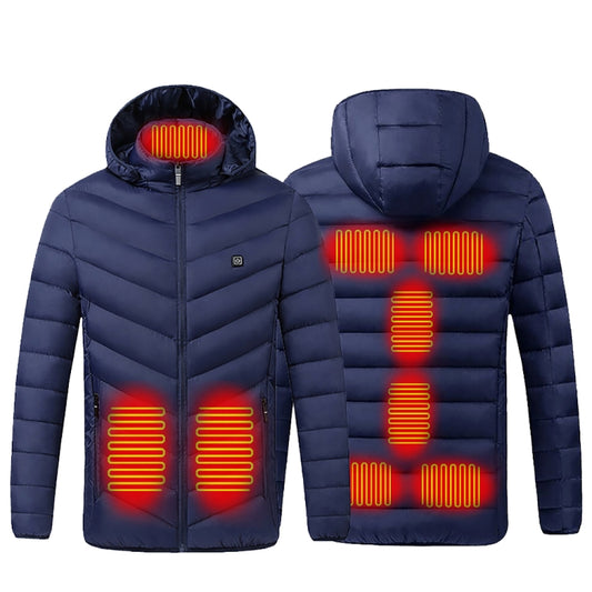 9 Zone Double Control Blue USB Winter Electric Heated Jacket Warm Thermal Jacket, Size: S - Down Jackets by buy2fix | Online Shopping UK | buy2fix