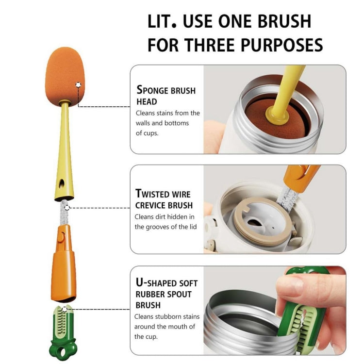Long Handle Household Multifunctional Cup Washing Brush Carrot Shape 3 In 1 Cleaning Brush(Green) - Cleaning Tools by buy2fix | Online Shopping UK | buy2fix