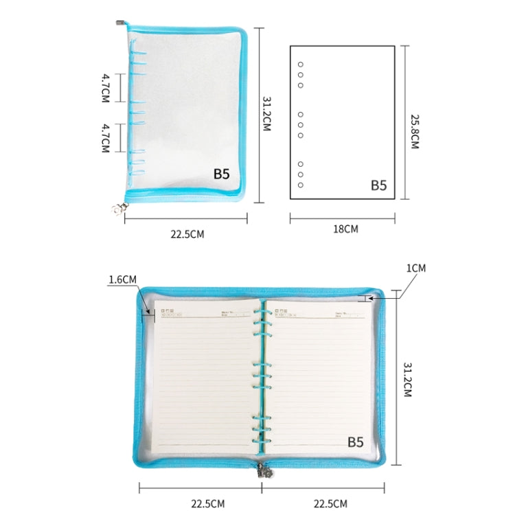 B5 9 Rings Loose-leaf Journal Clear PVC Cover Zipper Planner Notebook Without Inner Pages(Black) - Notebooks by buy2fix | Online Shopping UK | buy2fix