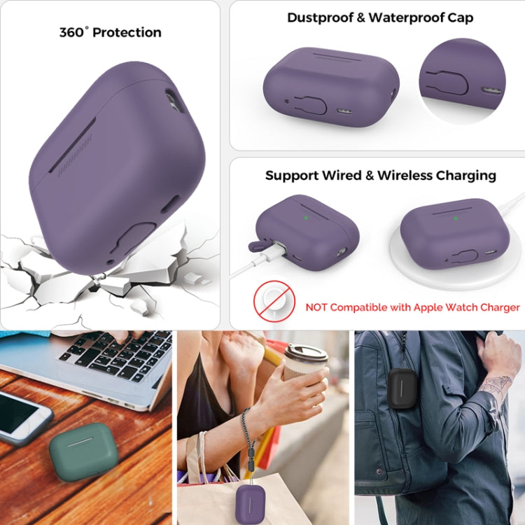 For AirPods Pro 2 AhaStyle PT187 Silicone One-Piece Protective Case With Lanyard Case(Dark Purple) - For AirPods Pro 2 by AhaStyle | Online Shopping UK | buy2fix