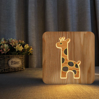FS-T2330W  3D Wooden Carving Giraffe Table Lamp USB Night Light Crafts - Novelty Lighting by buy2fix | Online Shopping UK | buy2fix