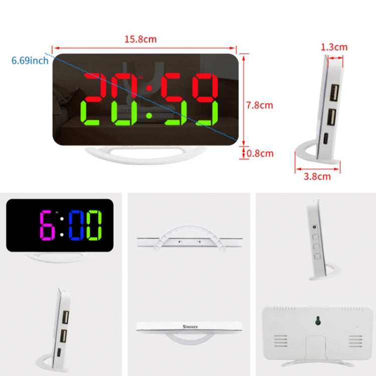 TS-8201 LED Digital Mirror Alarm Clock Big Screen Dual USB Desktop Table Clock, Color: RGB Display White Shell - Alarm Clocks by buy2fix | Online Shopping UK | buy2fix