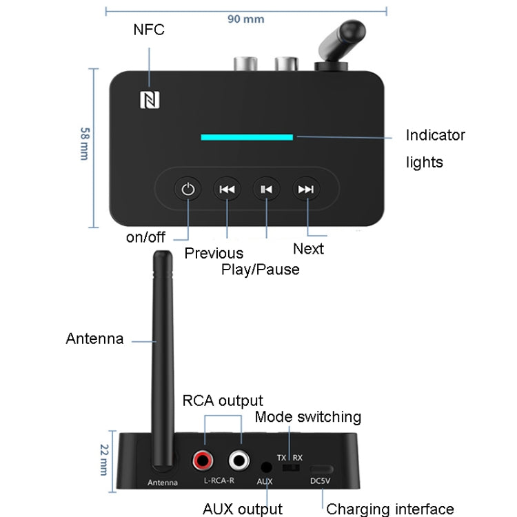 Bluetooth Audio Adapter  NFC Bluetooth Receiver Transmitter 2 In 1 With Remote Control - Audio Receiver Transmitter by buy2fix | Online Shopping UK | buy2fix