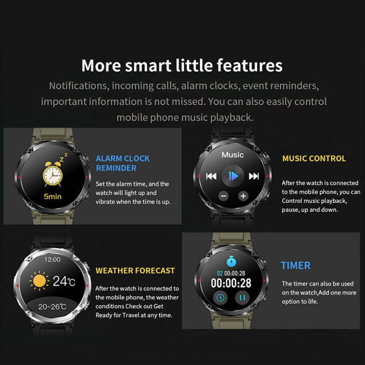 T30 1.6-inch Outdoor Sports Waterproof Smart Music Bluetooth Call Watch, Color: Black Steel+Silicone - Smart Watches by buy2fix | Online Shopping UK | buy2fix