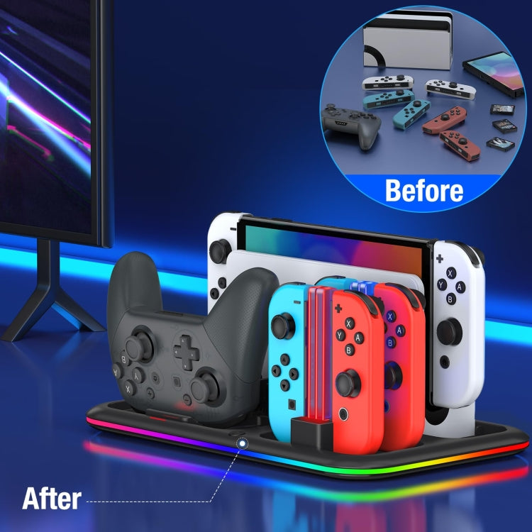 For Nintendo Switch / OLED Charging Dock Station Controller Charger with RGB Light(Black) - Charger & Power by buy2fix | Online Shopping UK | buy2fix