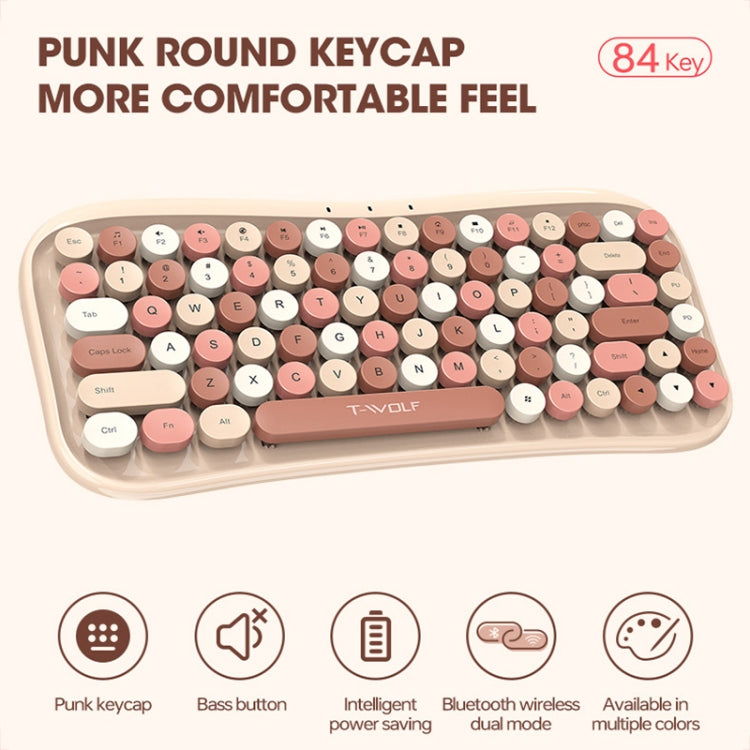 T-WOLF TF660 2.4G+5.0 Bluetooth Dual-Mode Retro Wireless Keyboard And Mouse Set(Milk Tea Color) - Wireless Keyboard by T-WOLF | Online Shopping UK | buy2fix