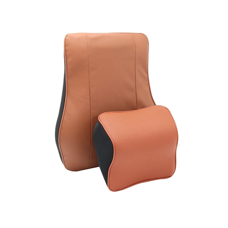 Leather Memory Foam All Season Car Seat Neck Support Cushion Headrest+Waist Pad(Brown) - Seat Accessories by buy2fix | Online Shopping UK | buy2fix