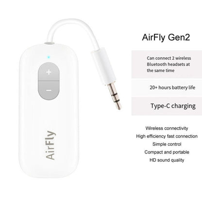 Airfly Gen 2 For Apple Bluetooth Earphones AirPods Adaptor Connector Bluetooth Transmitter - Audio Receiver Transmitter by buy2fix | Online Shopping UK | buy2fix