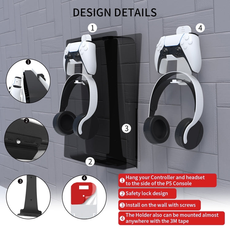 For PS5 Slim JYS-P5193 Console Wall Mount Hanging Storage Rack With Headphone Grip Organizer(White) - Holder by JYS | Online Shopping UK | buy2fix