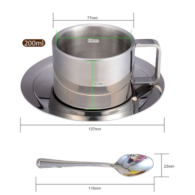 304 Stainless Steel 3 In 1 Double Layer Coffee Cup With Dish and Spoon Heat Insulation and Anti-Scald Milk Tea Mug(Stainless Steel Color) - Vacuum Thermoses & Cups by buy2fix | Online Shopping UK | buy2fix