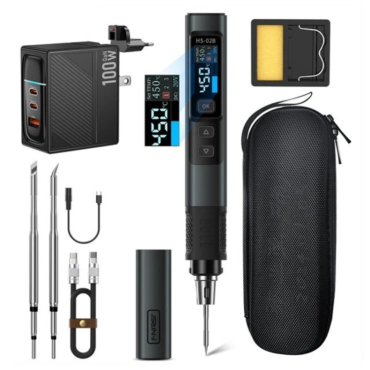 FNIRSI Portable Constant Temperature Soldering Iron Set, Model: HS-02B Upgrade 3 Head+C2C Line+100W US Plug+EU Adapter - Soldering Iron Set by FNIRSI | Online Shopping UK | buy2fix