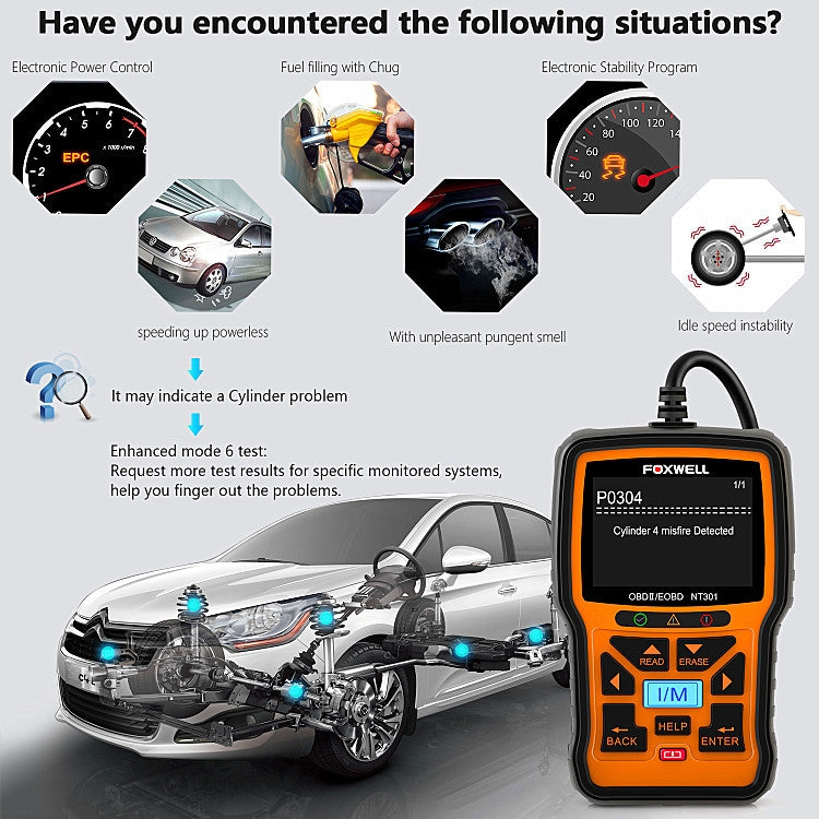 FOXWELL NT301 OBD2 Car Fault Diagnostic Instrument Live Data Code Reader Tool - Code Readers & Scan Tools by FOXWELL | Online Shopping UK | buy2fix