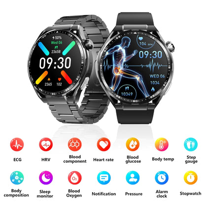 F200 Smart Health Watch ECG Electrocardiogram Blood Sugar Monitoring 1.55 Inch Round Screen, Color: Black Silicone - Smart Watches by buy2fix | Online Shopping UK | buy2fix