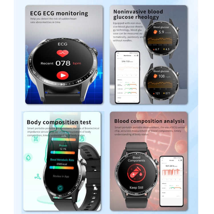 F400  1.55 Inch Screen Smart Watch Support ECG/ Blood Oxygen / Blood Sugar / 150+ Sports Mode, Color: Black 3-Beads Steel - Smart Watches by buy2fix | Online Shopping UK | buy2fix