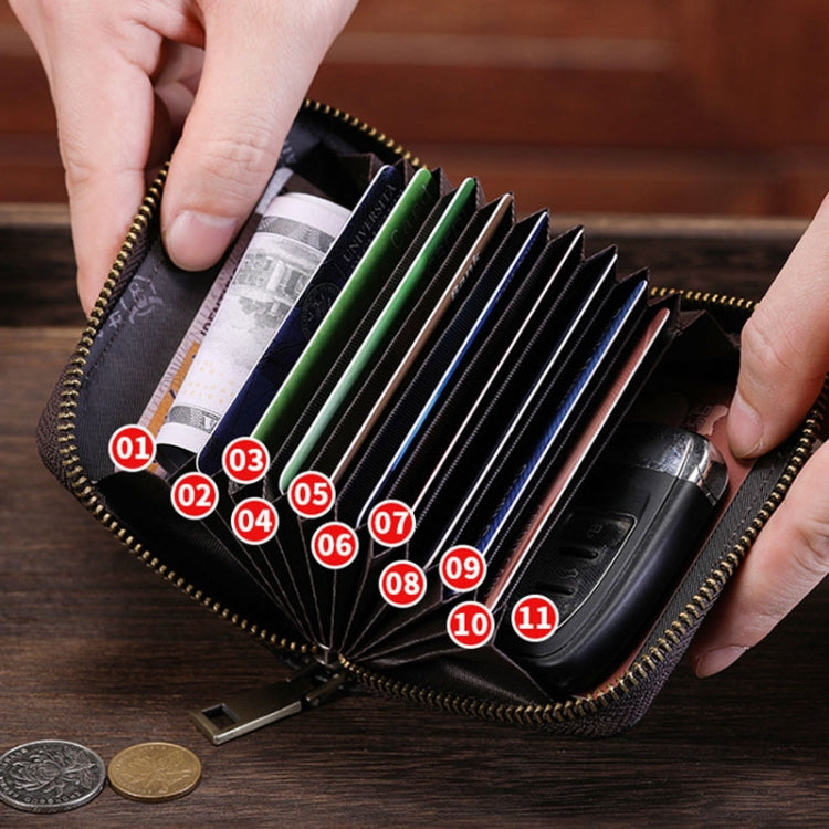 BULL CAPTAIN 475 RFID Anti-Theft Zipper Top-Layer Cowhide Multi-Card Slot Card Holder Wallet(Black) - Card & Passport Bags by BULL CAPTAIN | Online Shopping UK | buy2fix