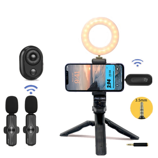 3.5mm Receiver Wireless Lavalier Microphone 9-inch Fill Light Tripod Set for Live Photography, Spec: Double Mic - Microphone by buy2fix | Online Shopping UK | buy2fix