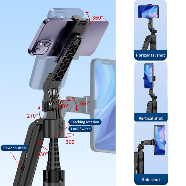 1.8m Smart Face Tracking Selfie Stick 4-axis Anti-shake Tripod with Remote Control With Single Fill Light - Selfie Sticks by buy2fix | Online Shopping UK | buy2fix