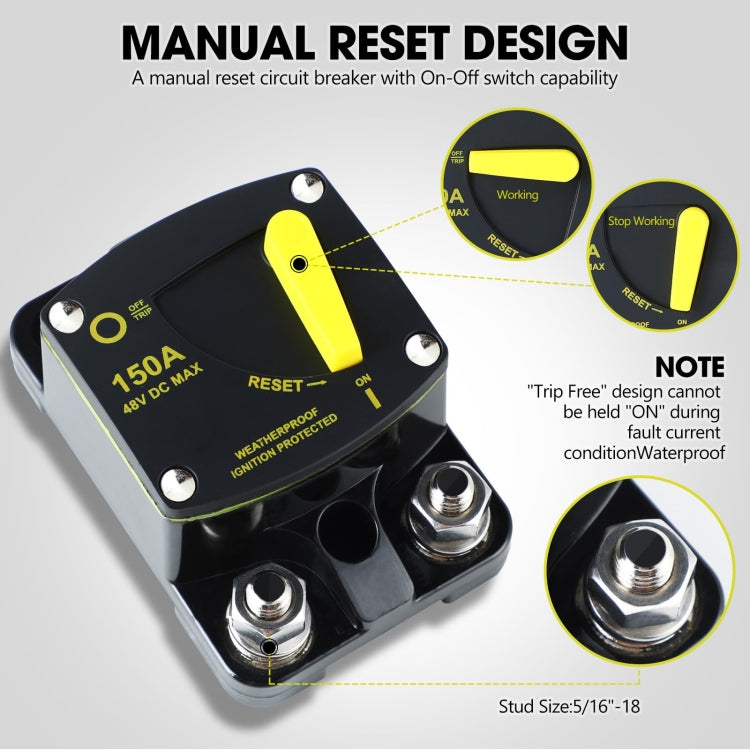 RV Yacht Manual Reset Ignition Protection Fuse Switch With Terminal Accessories, Current: 150A - Fuse by buy2fix | Online Shopping UK | buy2fix